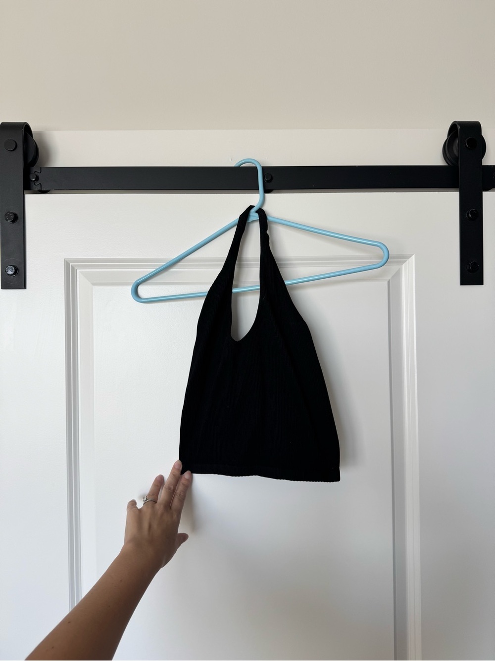 Black Ribbed Spandex Halter Crop Top